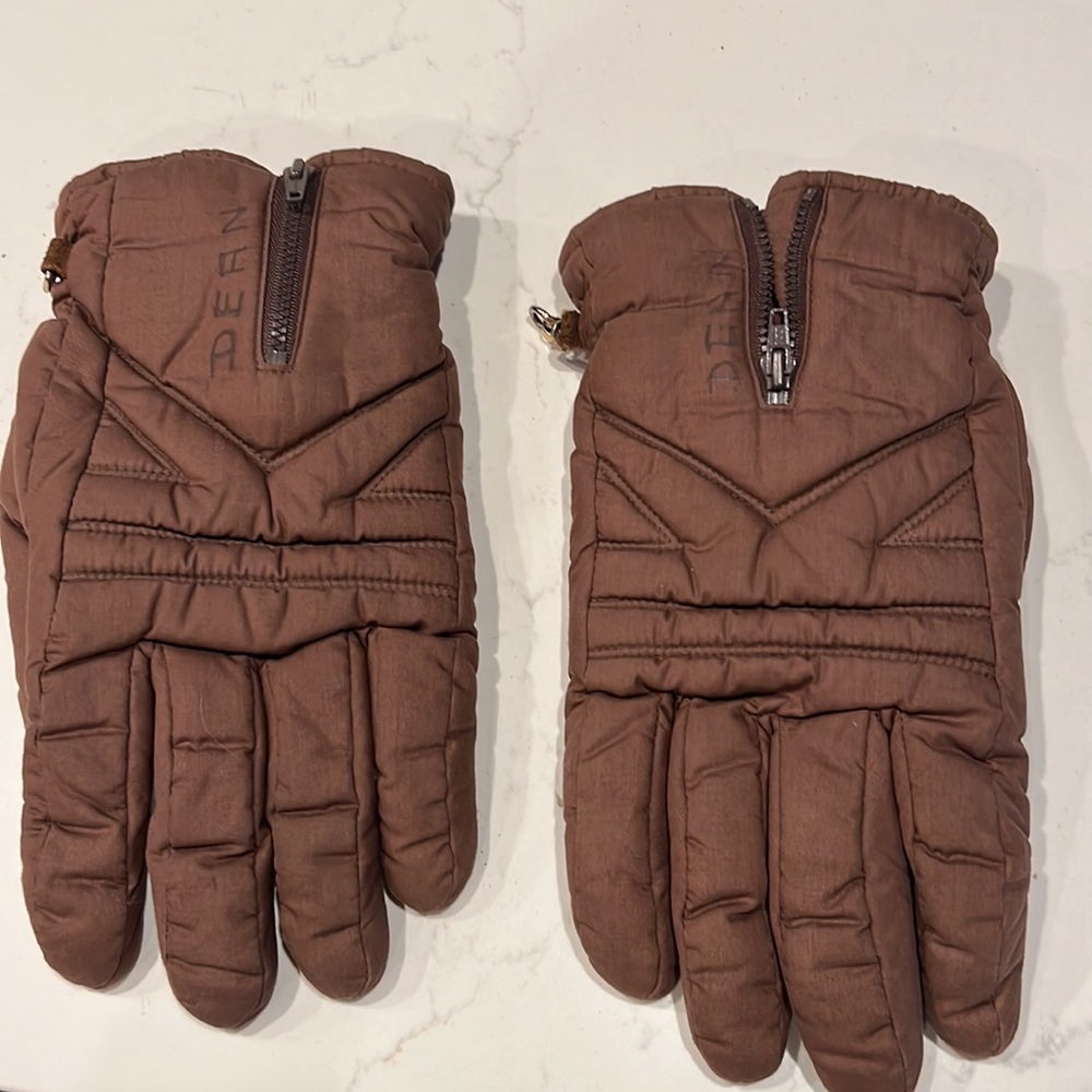 Vintage Ski Gloves with Zipper Brown Sz L